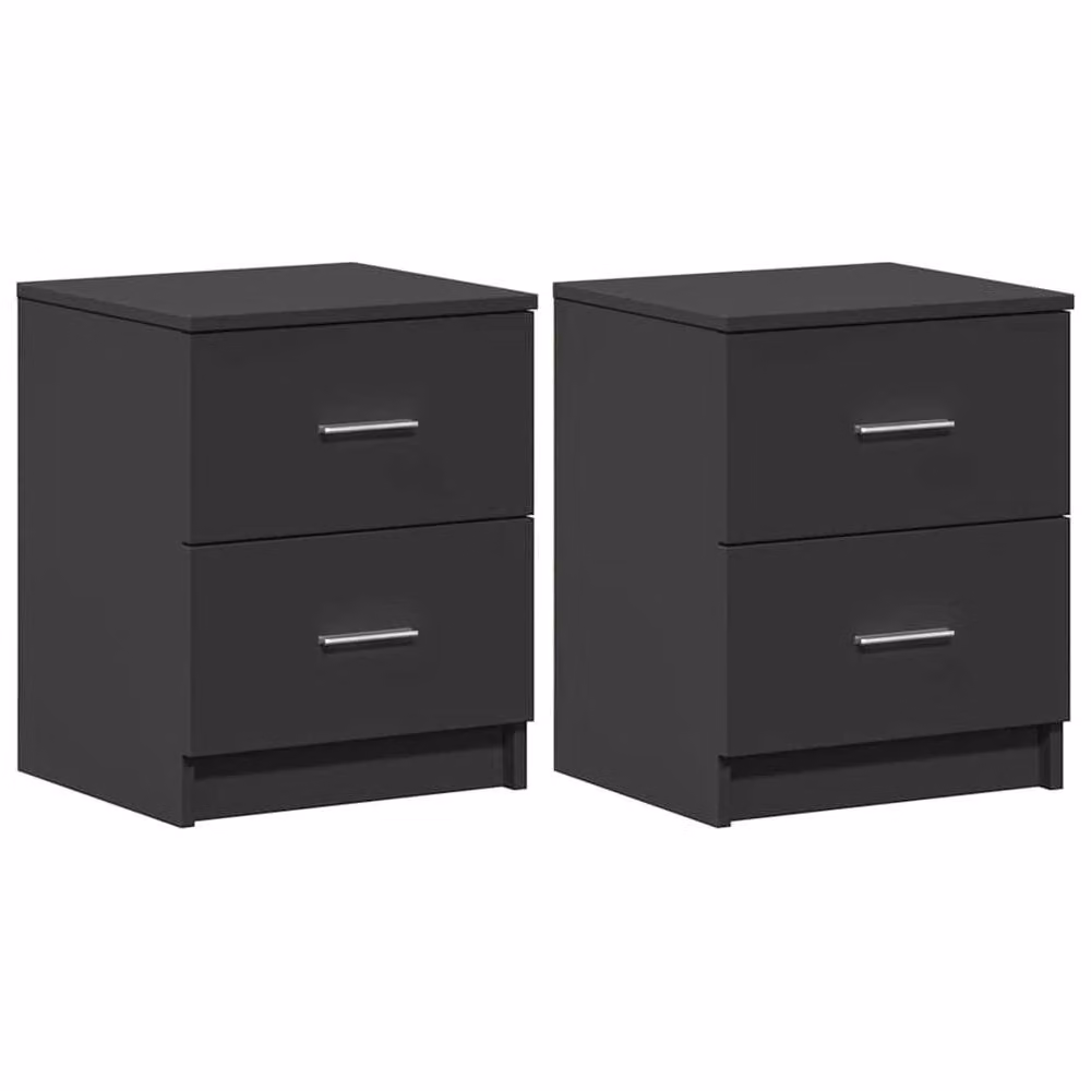 Berkfield Home Set of 2 Durable Black Bedside Cabinets with 2 Drawers, W/D/H: 40 x 36 x 50 cm – 2