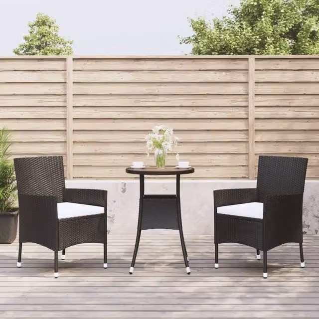 Berkfield Home 3 Piece Black Poly Rattan Garden Bistro Set with Cushions – 1