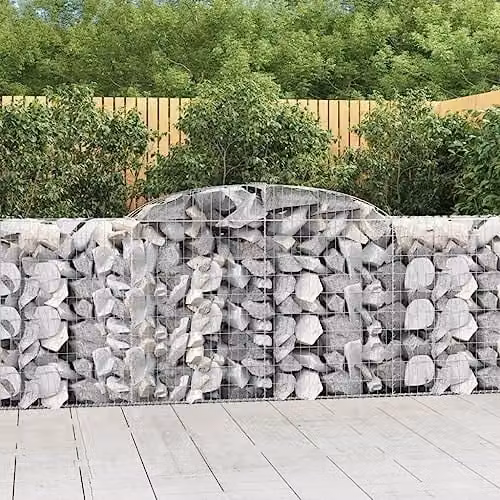 vidaXL Arched Gabion Baskets, 11 Pieces, Silver Galvanised Steel, W: 300 cm, D: 50 cm, H: 100/120 cm – 2