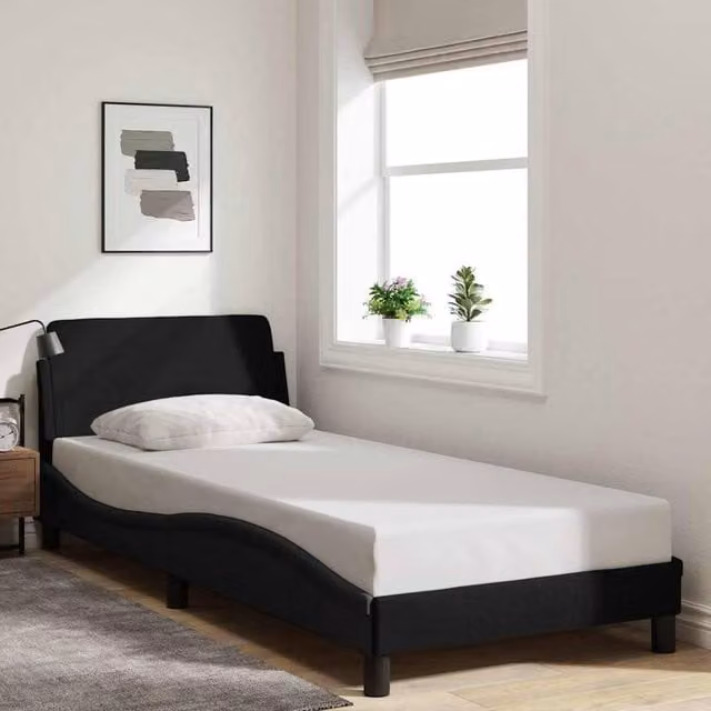 Berkfield Home Dover Single Upholstered Fabric Bed Frame, Black, W/D/H: 90 x 190 cm – 1