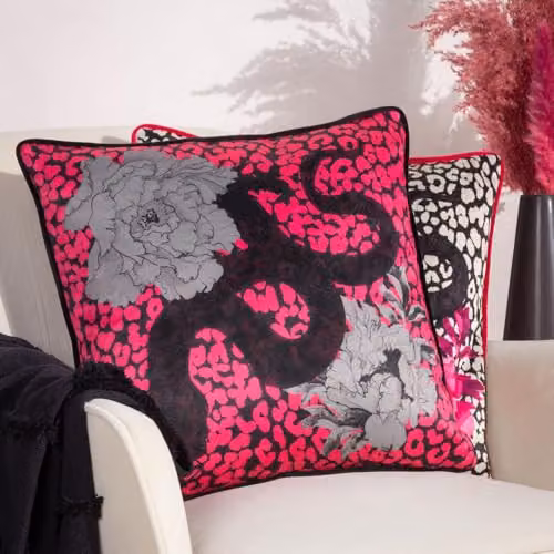 Riva Home Pink Velvet Animal Print Square Cushion, 43 x 43 cm – 3