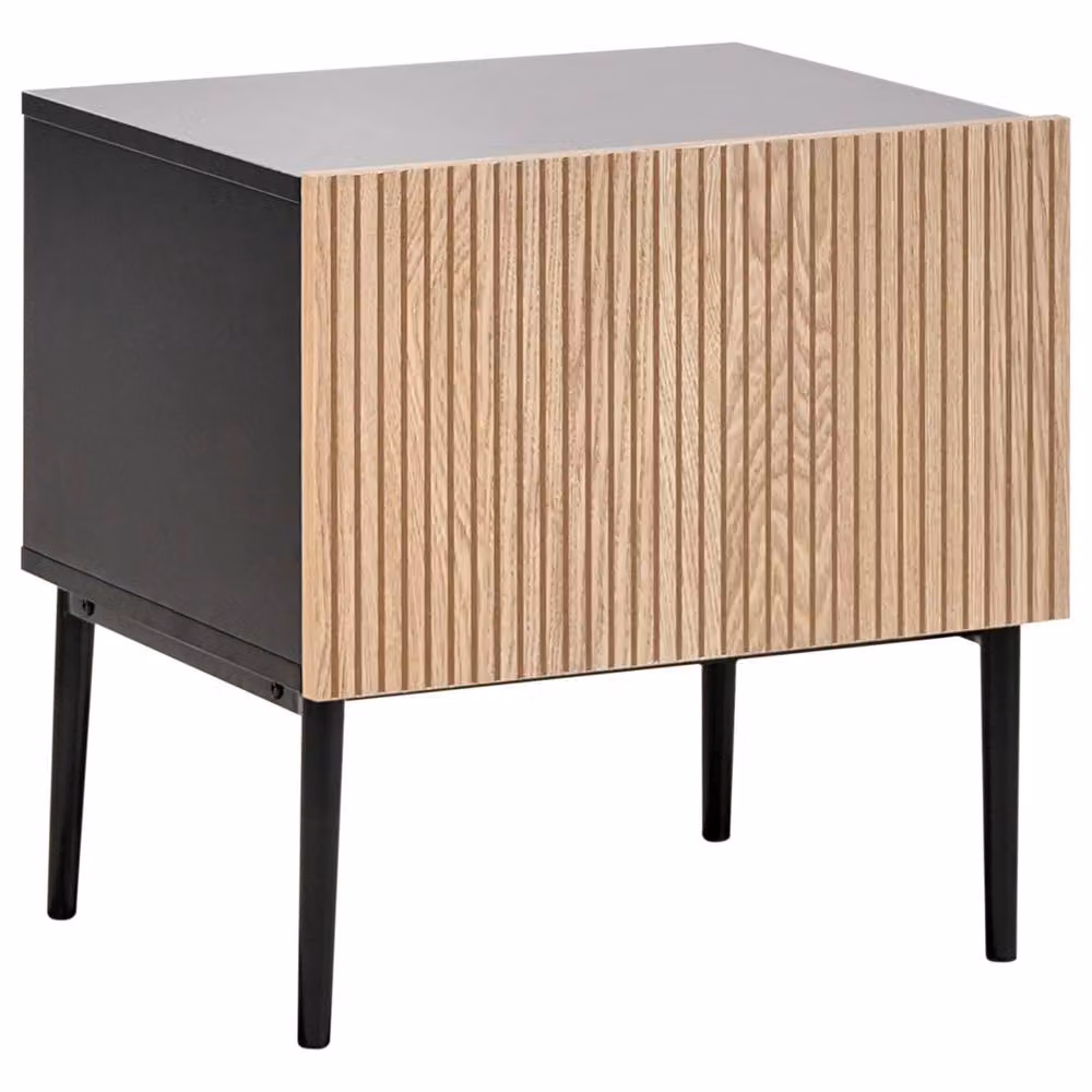 Wyld and Coco Bedside Table in Black MDF with Ribbed Natural Ash Front and 1 Drawer, W/D/H: 40 x 40 x 50 cm – 2