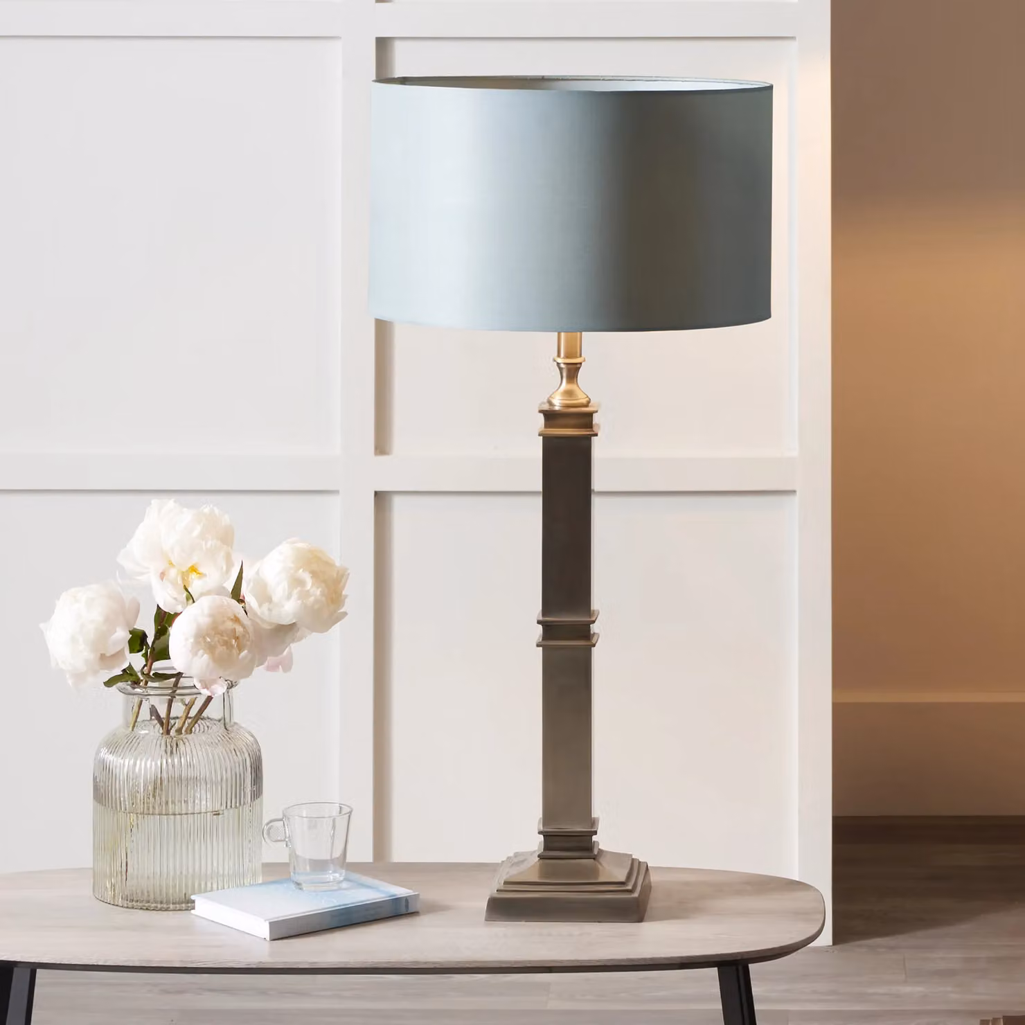 Ruma Duck Egg Blue Silk Lined Cylinder Lamp Shade for Table Lamps, Diameter: 40.64 cm – 2