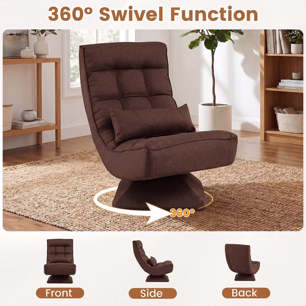 Costway 5-Position Adjustable Floor Lounge Chair with 360 Degree Swivel Base in Brown – 8