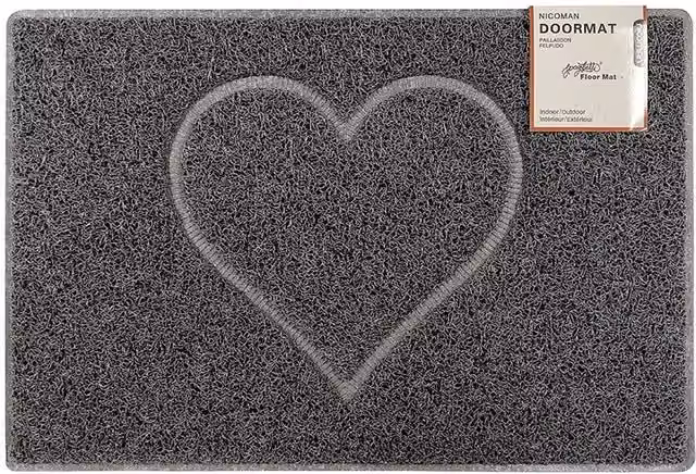 Oseasons Heart Small Embossed Brushing Doormat - Grey