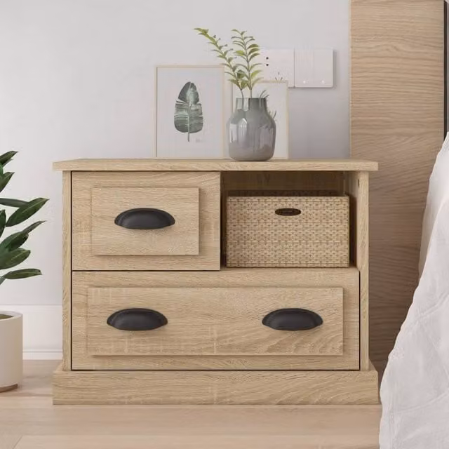 Berkfield Home Sonoma Oak Bedside Cabinet in Brown, W/D/H: 60 x 39 x 45 cm