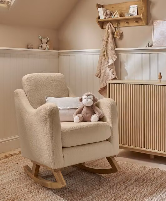 Mamas & Papas Bowdon Nursing Chair in Beige Boucle with Oak Wood Frame