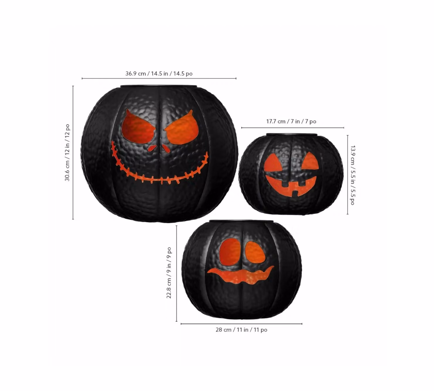 Garden Greatness Set of 3 Black Metal Halloween Pumpkin Pillar Lanterns for Tabletop Display – 2