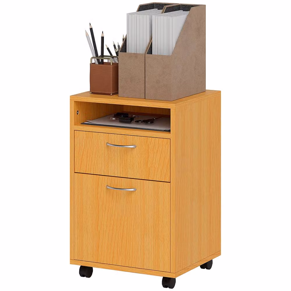 STILVORA Modern Filing Cabinet with Drawer and Shelf in Brown and Beige – 3