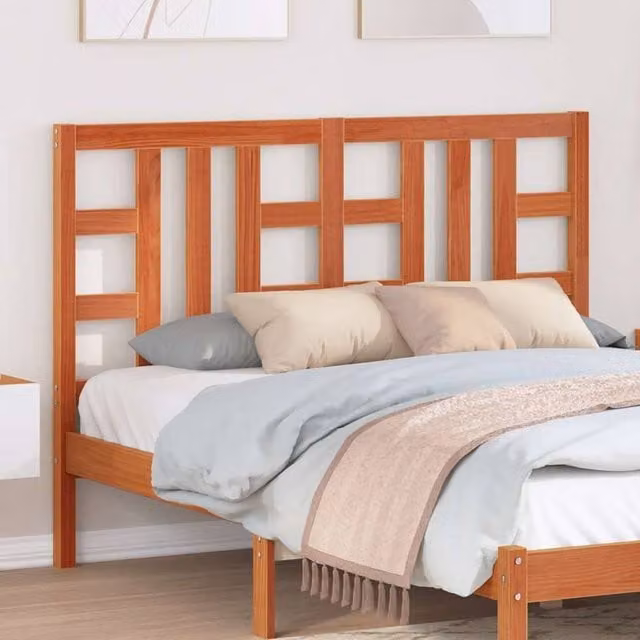 Berkfield Home Solid Wood Pine Headboard in Wax Brown, 135 cm