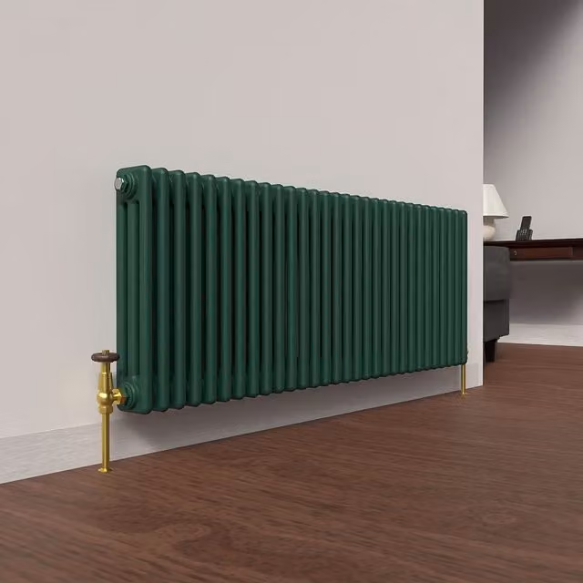 Lux Heat Horizontal 3 Column Steel Radiator in Green, W: 137 cm, H: 50 cm