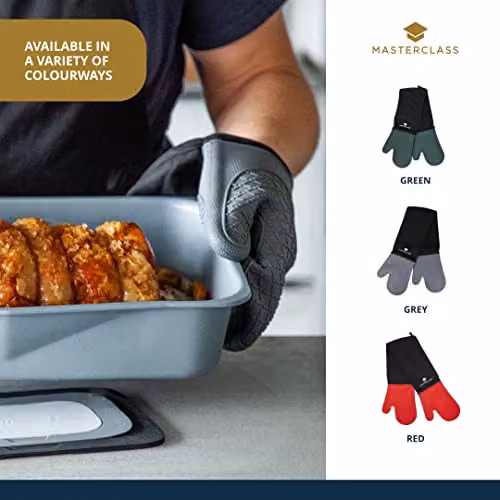 MasterClass Non-Slip Silicone Double Oven Gloves in Grey and Black – 6