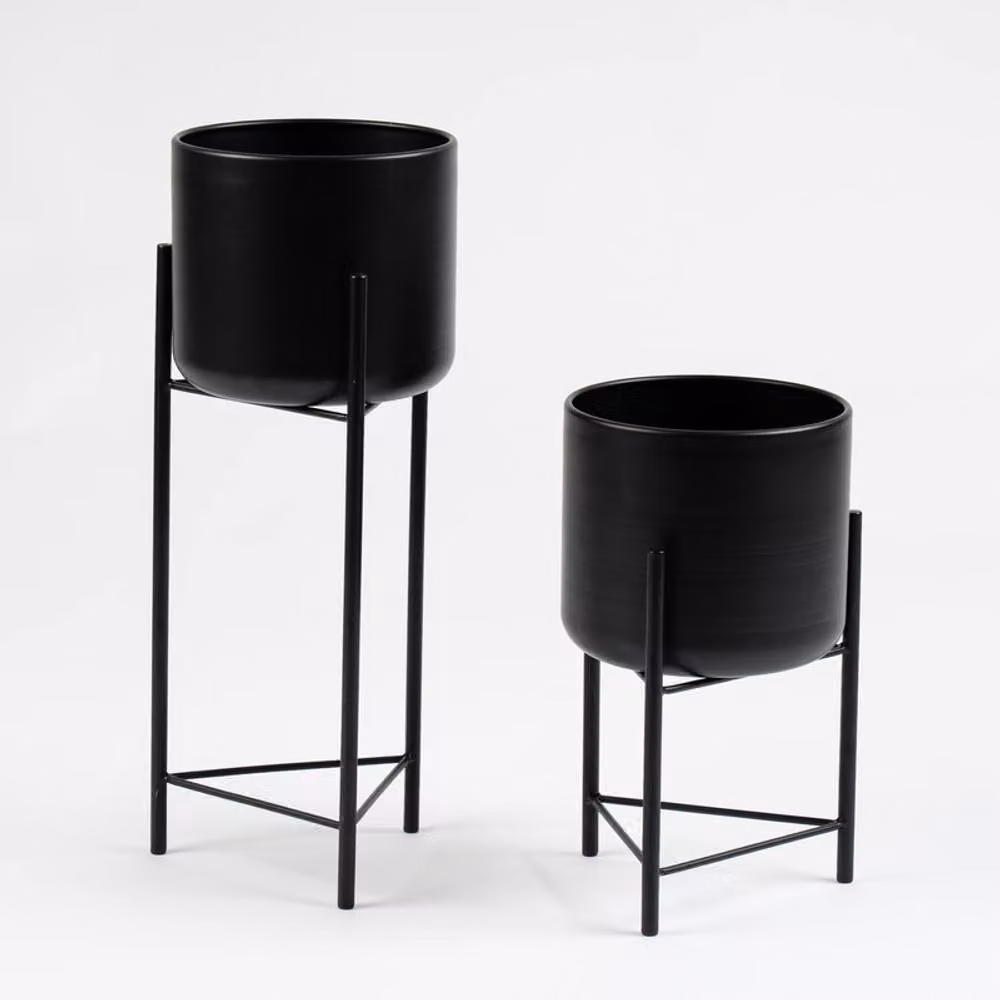 Scottish Everlastings Ltd Set of 2 Modern Round Black Tabletop Planters, H 17 cm x W 15 cm x D 15 cm – 2