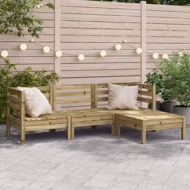 Berkfield Home Rustic Multicolour 3-Seater Garden Sofa with Footstool in Impregnated Pine Wood