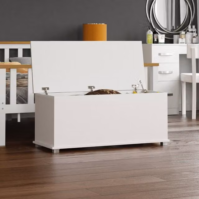 Vida Designs Leon Modern Rectangular Storage Ottoman in White