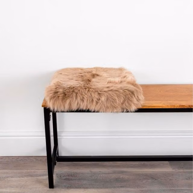 Native Natural Square Lambskin Sheepskin Chair Pad in Brown