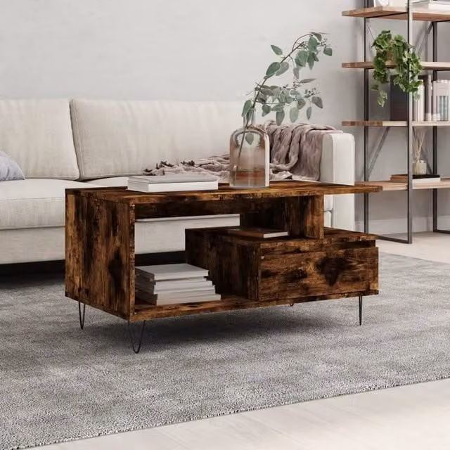 Berkfield Home Smoked Oak Coffee Table in Brown, W/D/H: 90 x 49 x 45 cm