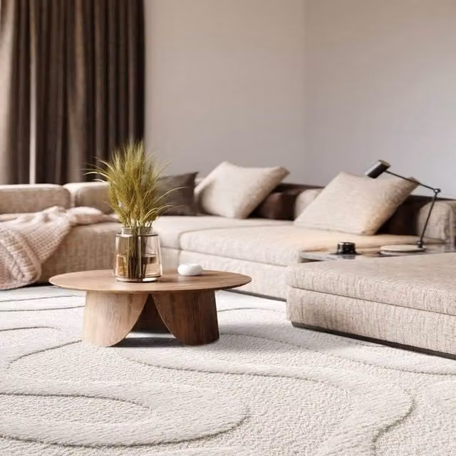 The Rug Shop UK Modern Abstract Machine Woven Easy Care Area Rug in Beige and White, W: 200 cm, D: 290 cm