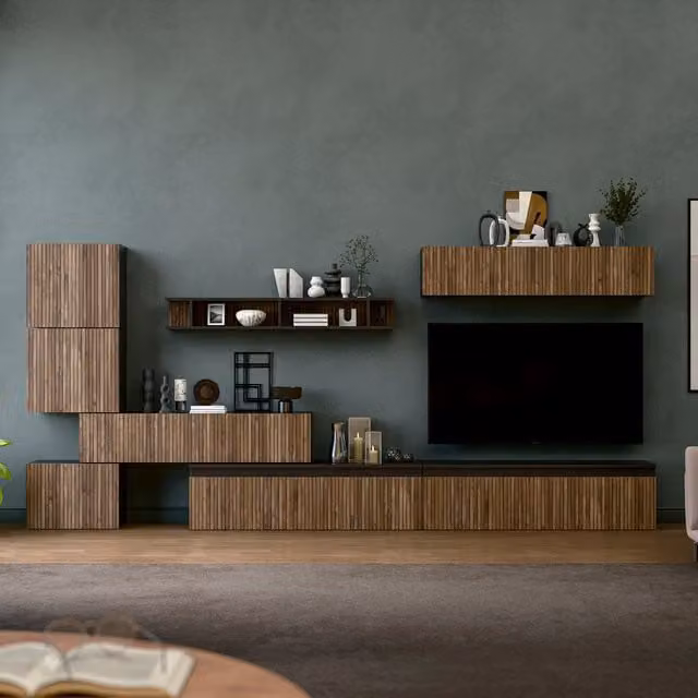 Decorotika Dijon Wall Mounted Modern Entertainment Center in Black Wood