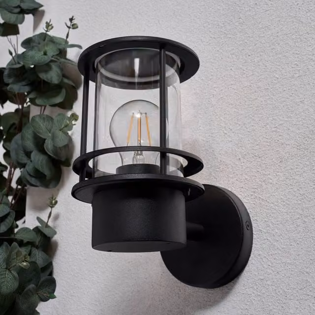 CGC Lighting Kofi Black Outdoor Wall Lantern with Transparent Glass Diffuser – 1
