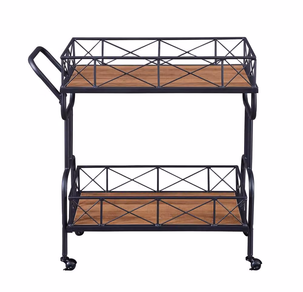 Mona Vale Furniture Industrial 2-Tier Metal Bar Cart with Castors in Brown – 2