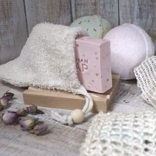 KDMD Nature Soap Bag in White or Beige Washed Jute – 2