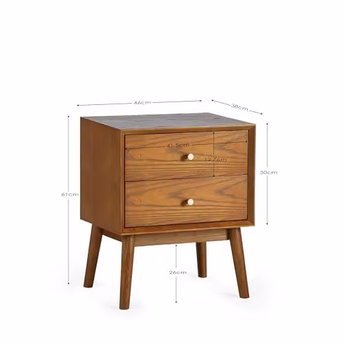 Julian Bowen Lowry 2 Drawer Bedside Table in Cherry Ash Wood, W: 61 cm, D: 46 cm, H: 38 cm – 2