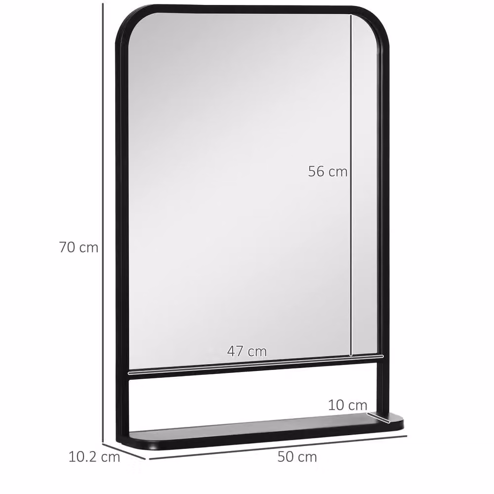 STILVORA Modern Rectangular Wall Mirror with Shelf, Black, W: 70 cm, H: 50 cm – 3
