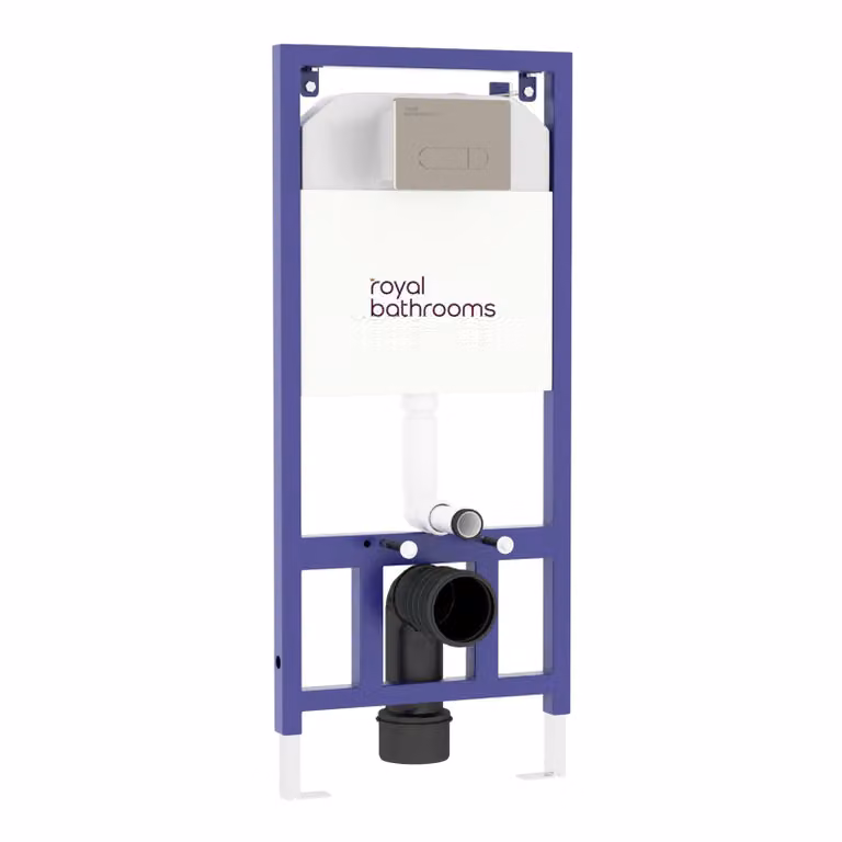 Royal Bathrooms Wall Hung WC with Dual Flush Concealed Cistern and Silver Stainless Steel Plate