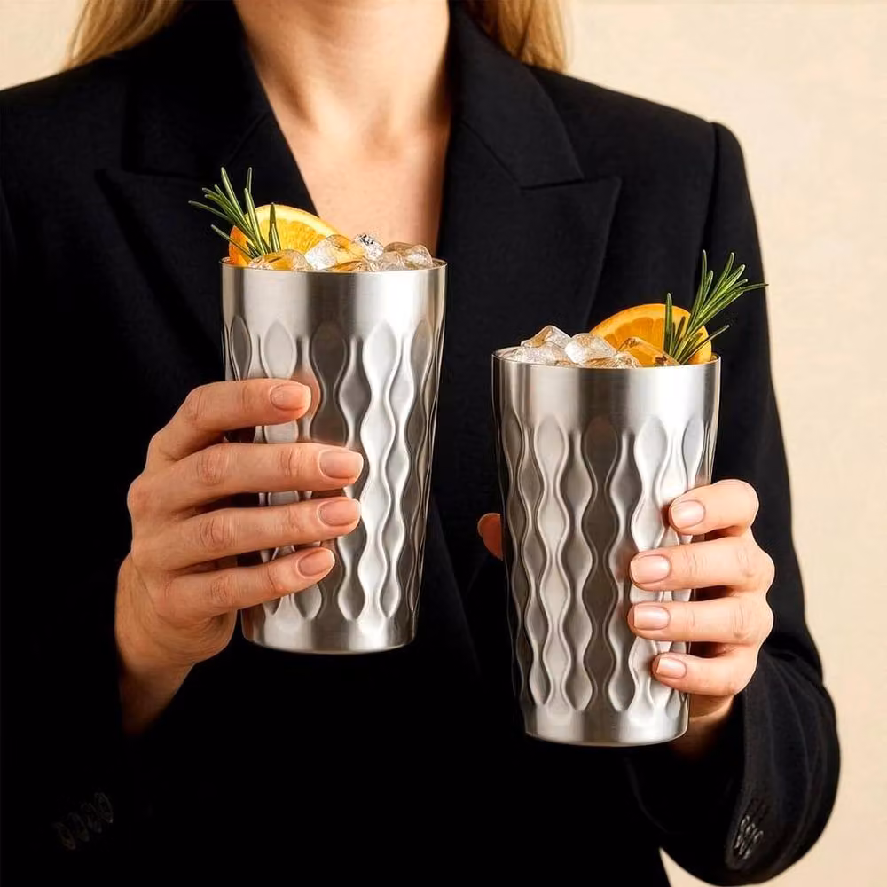 KORVIXA Silver Double Walled Stainless Steel Insulated Tumbler Set of 2 – 4