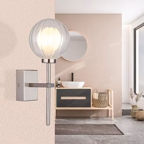 Globo Lighting Ander Sphere Wall Lamp with Transparent Glass Shade and Silver Metal in Grey, W/H: 10 x 26 cm – 4