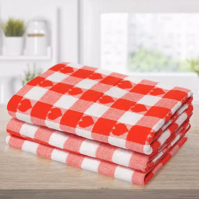 Kitchen Trends Red Striped Cotton Tea Towels, Pack of 3