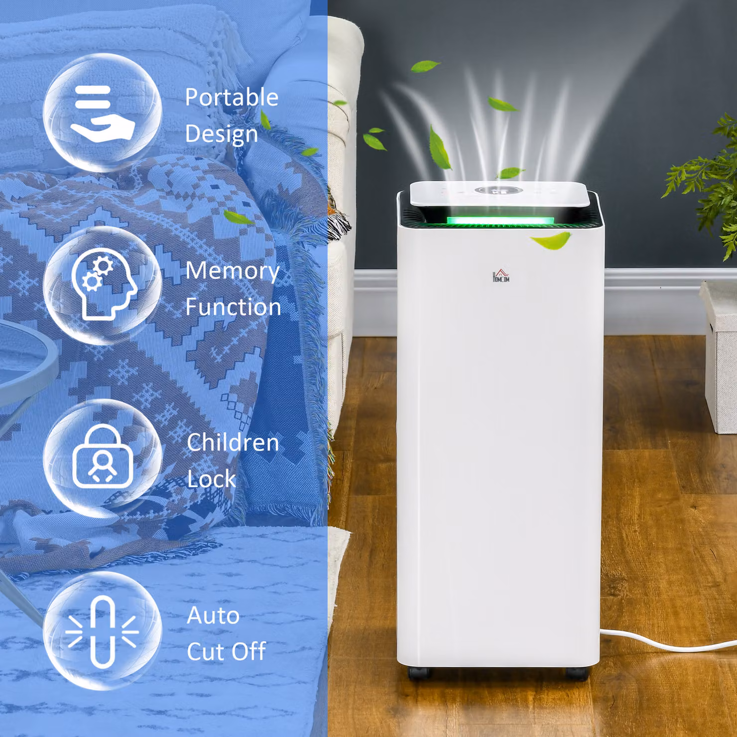 HOMCOM White Portable Dehumidifier with 16L/Day Capacity, Air Filter, 24H Timer and 5 Modes – 5