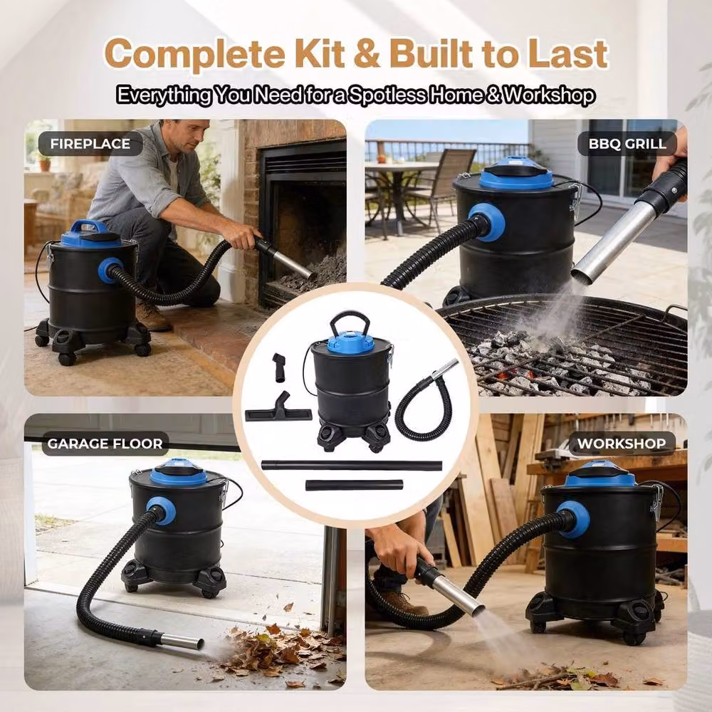 KORVIXA 20L Fireplace Ash Vacuum Cleaner in Black, W/D/H: 36 x 36 x 40 cm – 4