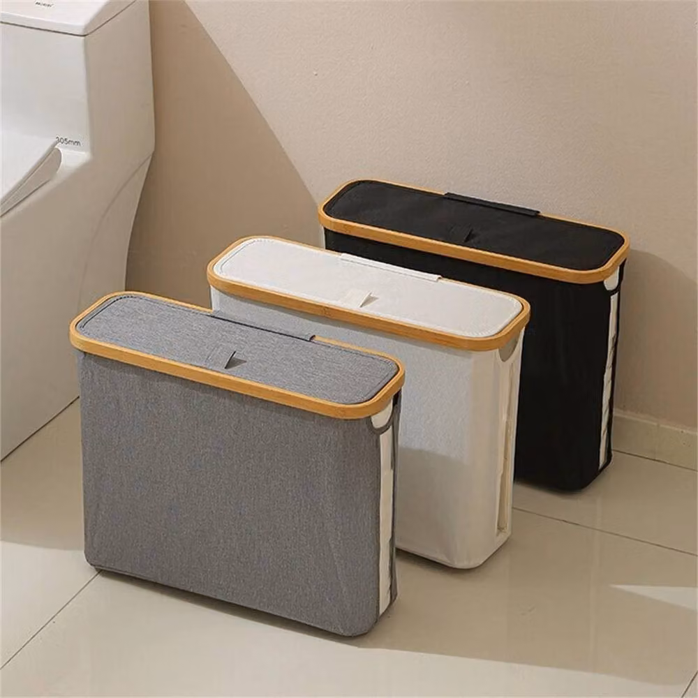 Nordara Beige Bamboo and Oxford Cloth Freestanding Covered Toilet Paper Storage Box – 2
