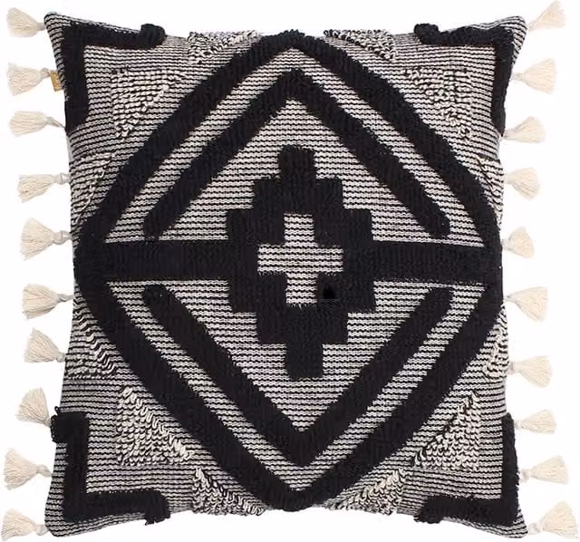Kalai Geometric Tufted Square Cushion in Black