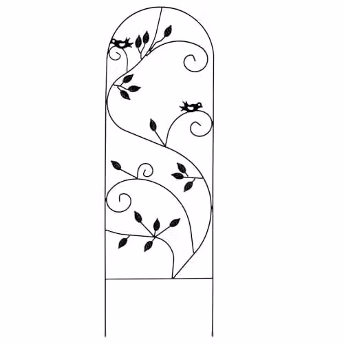 Garden Gear Black Metal Plant Support Trellis with Leaf and Bird Design, H 120 cm x W 40 cm x D 40 cm – 1