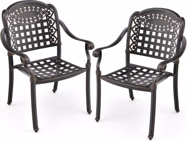 Costway 2 Pack Cast Aluminium Patio Garden Chairs in Bronze