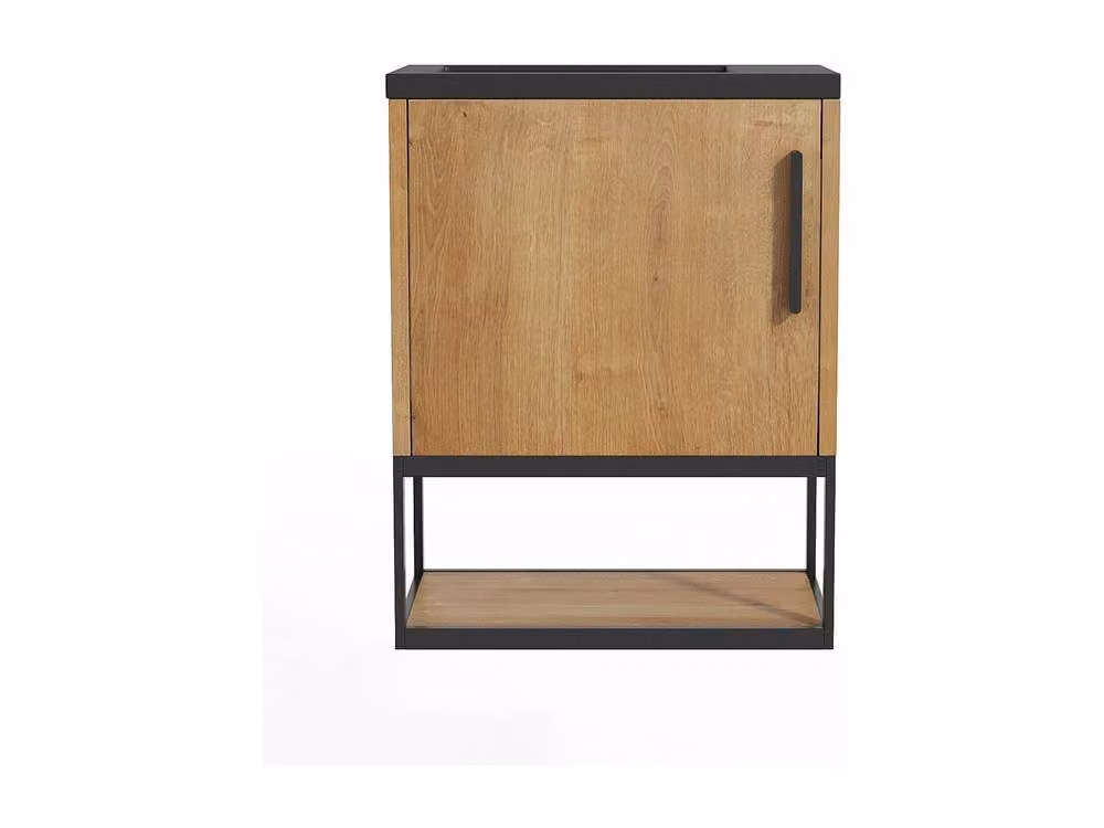 Vente-unique Wall-Mounted Glossy Light Washstand with Black Basin and LED Lighting, Width: 40 cm – 2