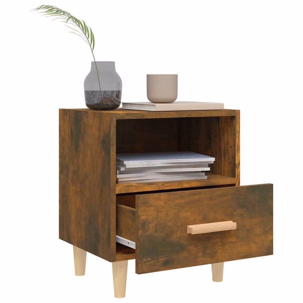 Berkfield Home Set of 2 Smoked Oak Bedside Cabinets in Brown, W/D/H: 40 x 35 x 47 cm – 3