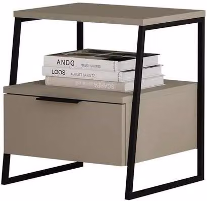 VOGREX Ash Green 1 Drawer Nightstand with Black Metal Frame in Grey – 1