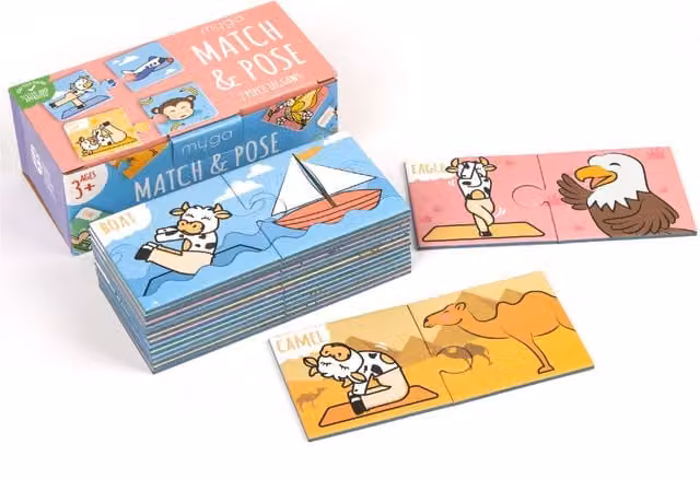 Myga Kids Match and Pose Animal Jigsaw Card Game in Blue and Multicolour