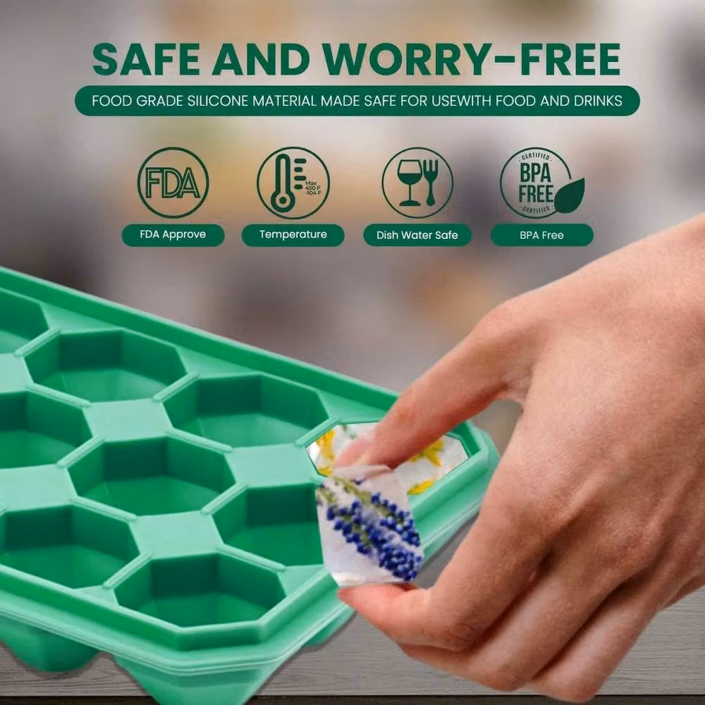 NESTLUNE 24-Grid Silicone Ice Cube Tray Mould with Lid in Green and Grey – 3