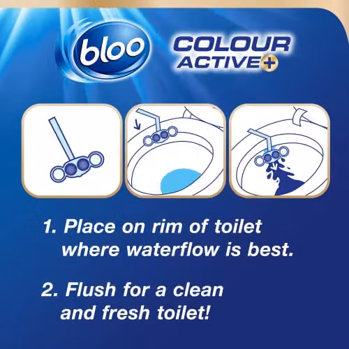 Bloo Colour Active Bleach Toilet Rim Blocks with Anti-Limescale and Odour-Stop Technology, Blue, Pack of 2 – 4