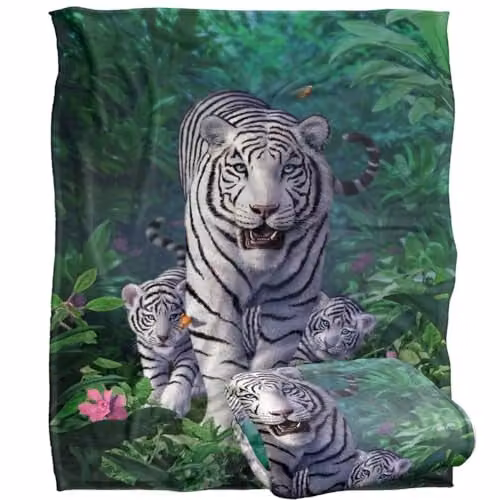 JQ Licensing White Tiger and Cubs Silky Touch Super Soft Throw Blanket, W: 152 cm, D: 127 cm – 1