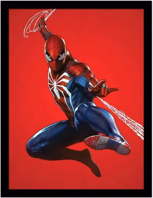 Spider-Man Framed Paper Poster with Red Geometric Illustration