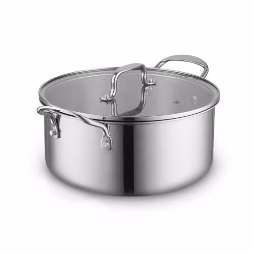 Sur La Table Tri-Ply Stainless Steel Casserole with Tempered Glass Lid, Silver, Diameter: 24 cm – 1