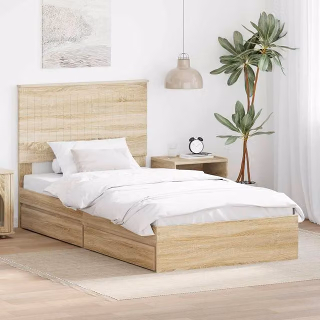Berkfield Home Sonoma Oak Storage Bed with Drawer, Brown, W/D/H: 100 x 200 cm