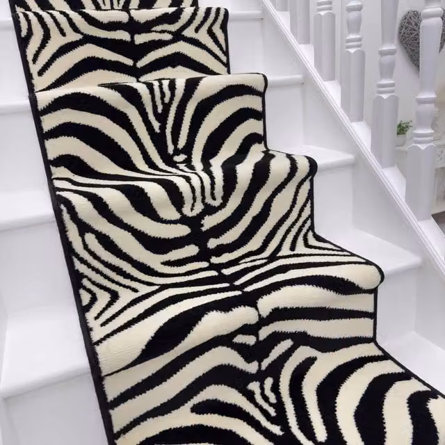 runrug Zebra Stair Runner Carpet in White, W: 80 cm x L: 570 cm – 1