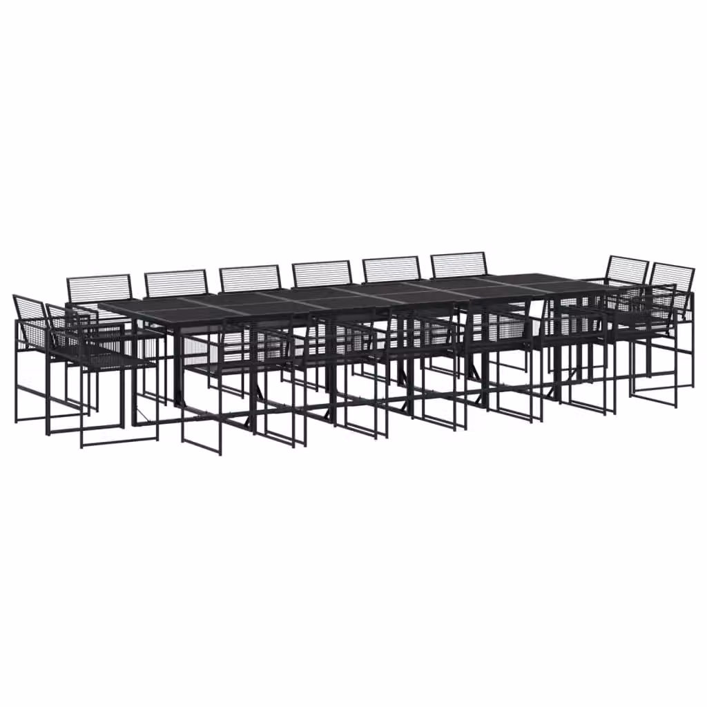 Berkfield Home 17 Piece Modern Black Poly Rattan Garden Dining Set with Glass and Metal Details – 2